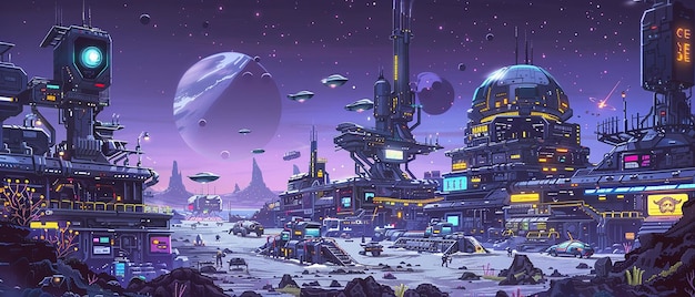 futuristic space colony with advanced technology