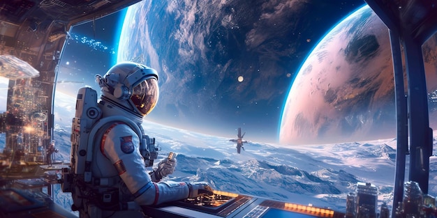 Futuristic space exploration scene with astronauts and futuristic spacecraft embodying humanity's quest for knowledge beyond Earth Generative AI