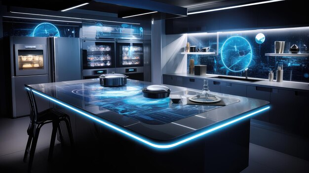 Photo futuristic space kitchen background