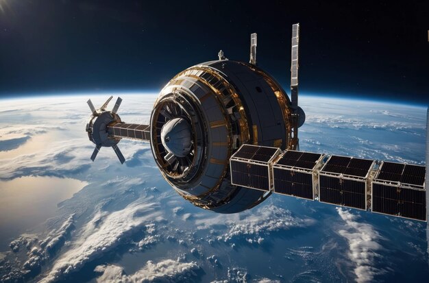 Futuristic Space Satellite Orbiting Earth