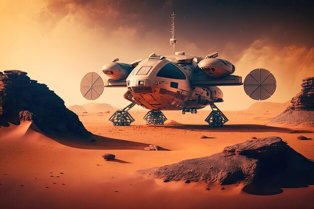 Futuristic space station in a barren desert landscape Generative AI