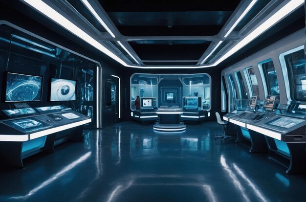 Photo futuristic space station corridor