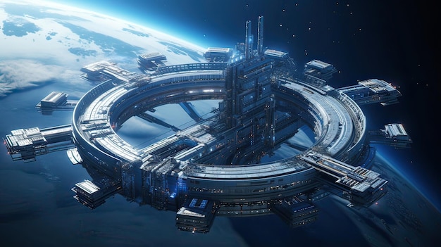 The futuristic space station gracefully orbits human ingenuity orbital station futuristic design space exploration generated by ai