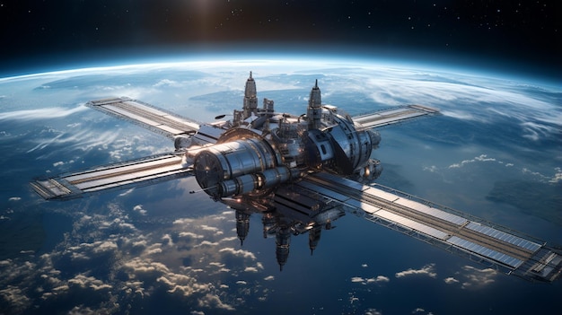 futuristic space station HD 8K wallpaper Stock Photographic Image