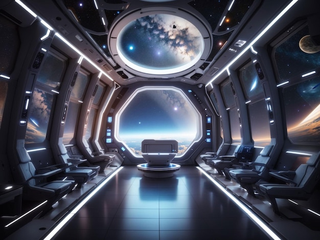 futuristic space station interior with sleek