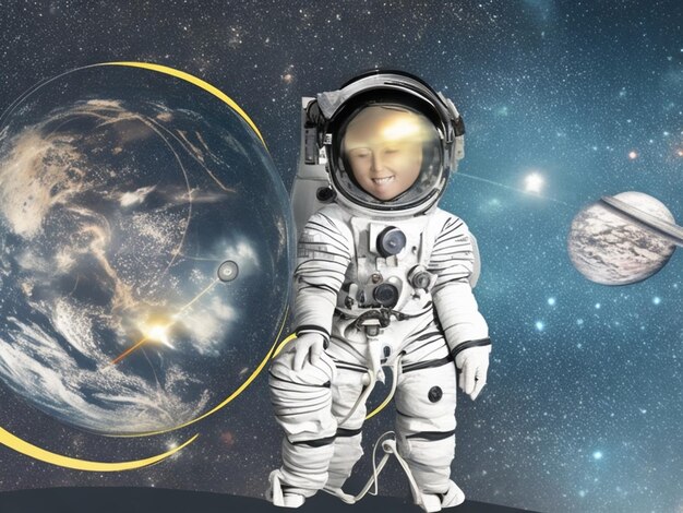 Futuristic space suit exploring Outer space exploration with galaxy educational concept ai generate