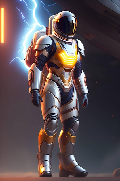 A Futuristic Space Suit with Boots Epic Fantasy Character Design with Cinematic Lightning