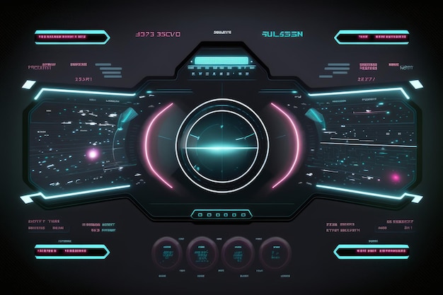 HUD-панель футуристического космического корабля с целью на экране радара, игровая панель и элементы управления пользовательским интерфейсом Генеративный ИИ