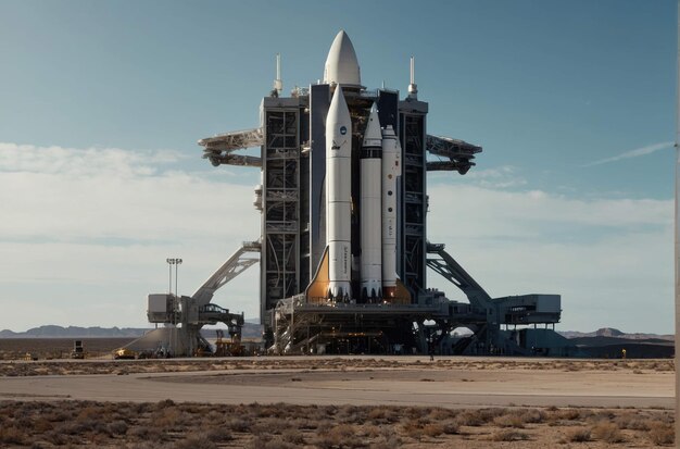 Photo futuristic spacecraft launch at spaceport