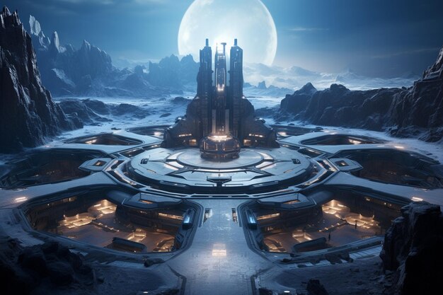 A futuristic spaceport situated on a remote astero 00234 02