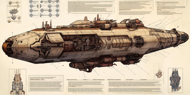 Futuristic spaceship blueprint Generative AI