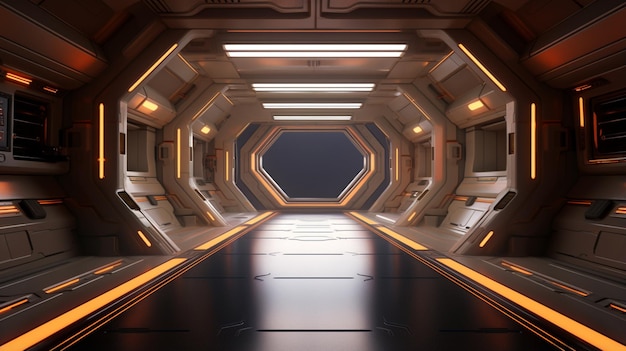 Futuristic spaceship corridor interior design