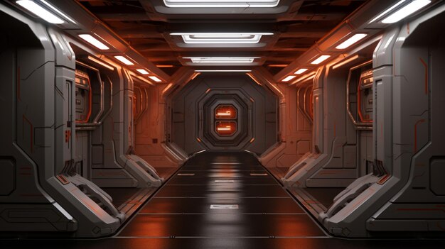 Futuristic spaceship corridor interior design