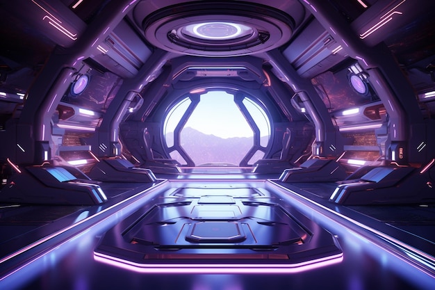 A futuristic spaceship interior with holographic d 00358 01