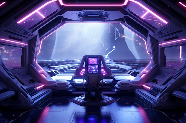 A futuristic spaceship interior with holographic d 00358 03