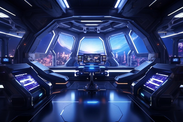 A futuristic spaceship interior with holographic d 00360 00