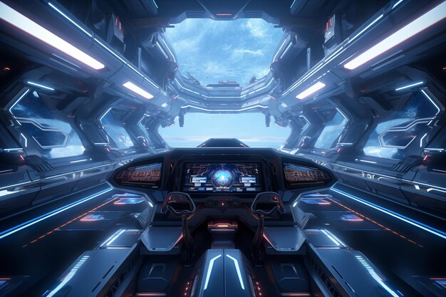 A futuristic spaceship interior with holographic d 00360 02