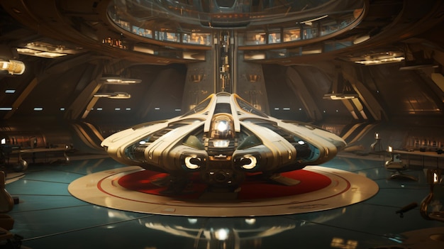 a futuristic spaceship is shown in a futuristic setting