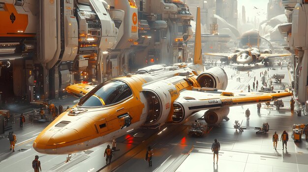Futuristic Spaceship Landing in City Illustration | Premium AI-generated image