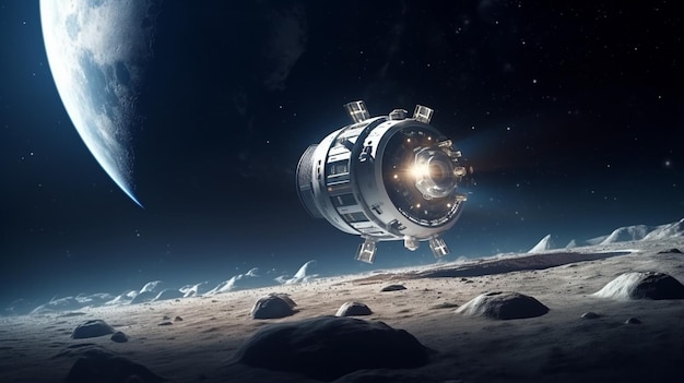 未来の宇宙船が月面に