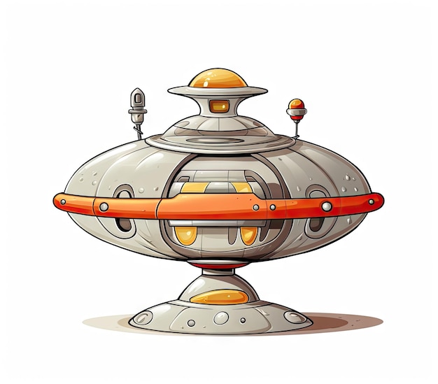 futuristic spaceship scifi alien UFO vehicle on white background hyperealistic cartoon illustration