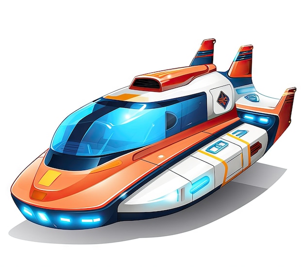 futuristic spaceship scifi alien UFO vehicle on white background hyperealistic cartoon illustration