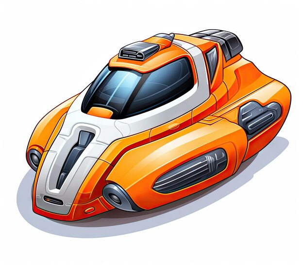 futuristic spaceship scifi alien UFO vehicle on white background hyperealistic cartoon illustration