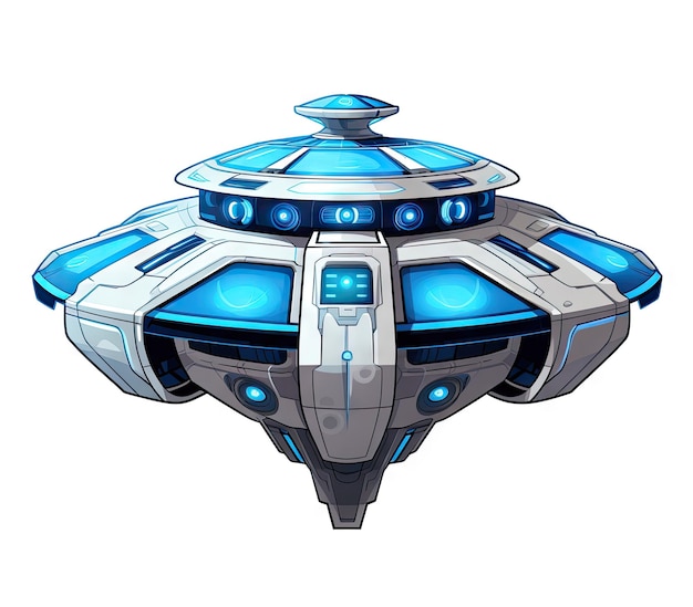 futuristic spaceship scifi alien UFO vehicle on white background hyperealistic cartoon illustration