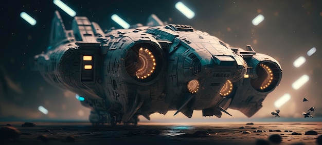 Futuristic spaceship in space