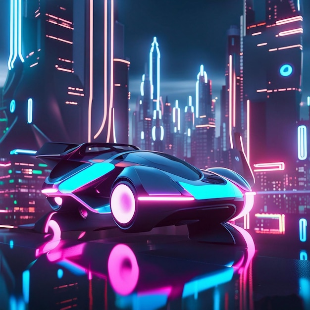 Photo a futuristic spaceship with a city in the background