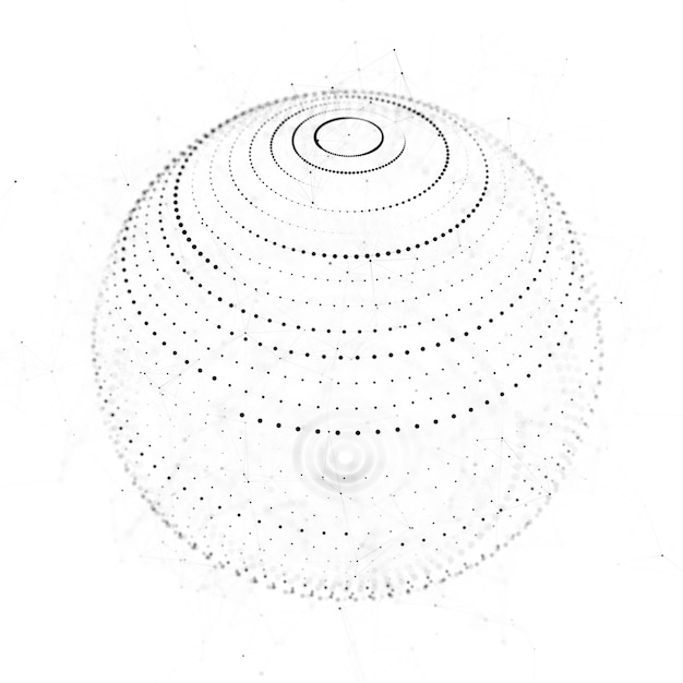 粒子で作られた未来的な球体 サイバー空間における原子の流れ 宇宙エネルギーの概念 3D レンダリング
