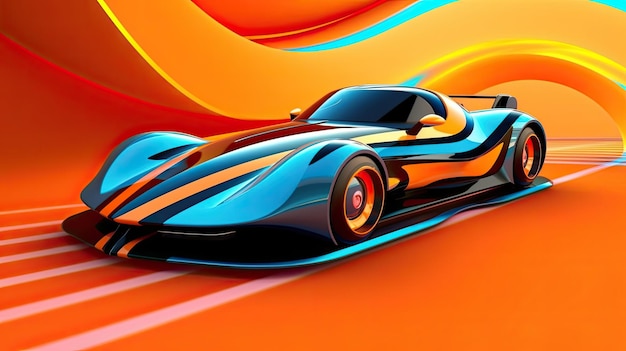 未来的なスポーツカーのカラフルなレトロフューティズム スタイルのスーパー スタイルの車のデザイン ポスター生成 AI