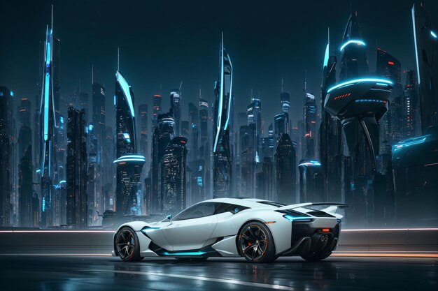 Futuristic sport car in futuristic city