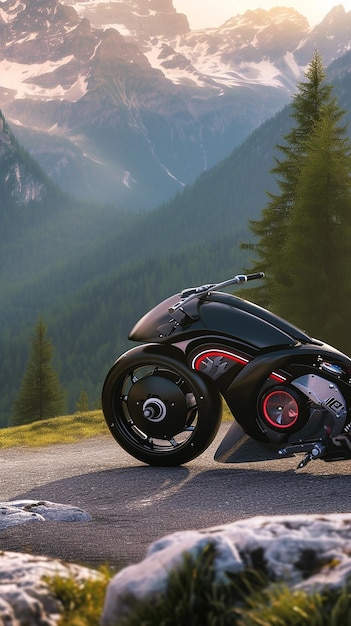 futuristic sport motorcycle with the nature