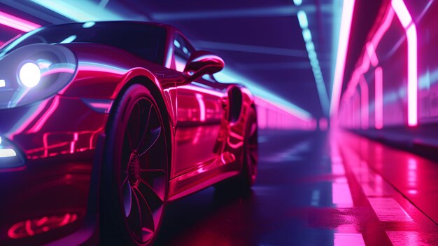 Photo futuristic sports car on an abstract colorful neon background