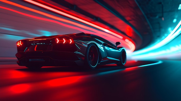 Photo futuristic sports car on an abstract colorful neon background