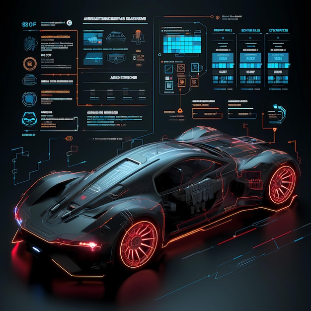 Photo futuristic sports car infographics template