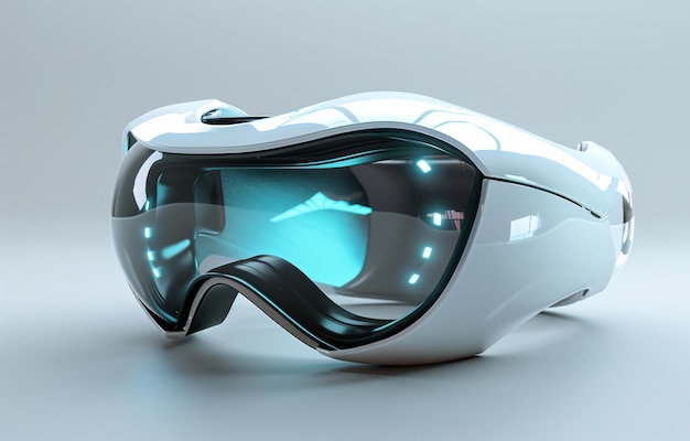 Futuristic sports helmet with luminescent elements on gray background