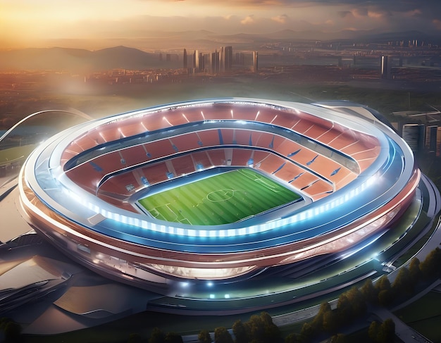 A futuristic sports stadium with gravitydefying competitions