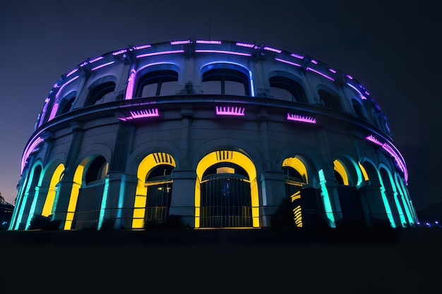 Futuristic stadium with modern design with neon lights at night Generative AI