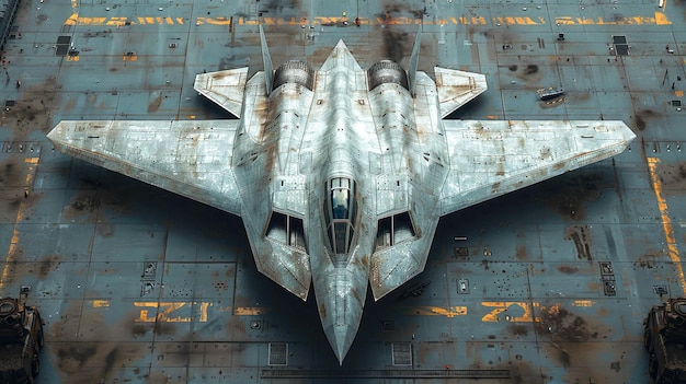 Photo a futuristic stealth fighter jet rests on an aircraft carrier deck concept