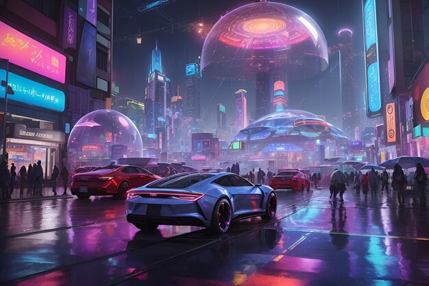 A futuristic street cityscape night