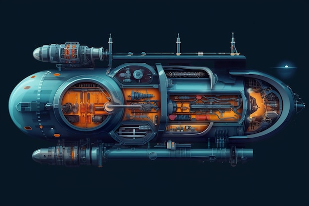 A futuristic submarine with a large engine generative ai image