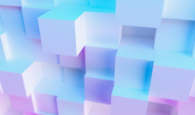 Futuristic surface cubes pattern with colorful bright neon uv blue and purple light