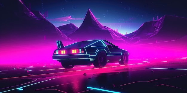 Photo futuristic synthwave retrowave wallpaper that showcases a unique and captivating design