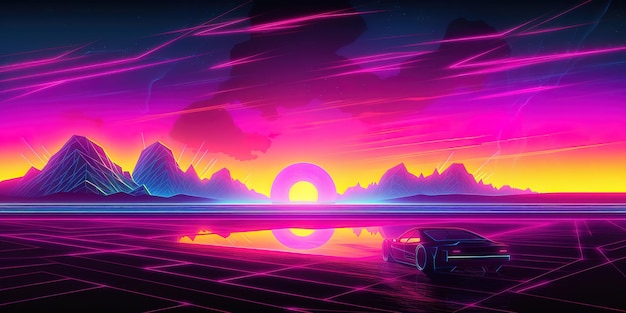 Футуристические обои Synthwave Retrowave с уникальным и увлекательным дизайном.