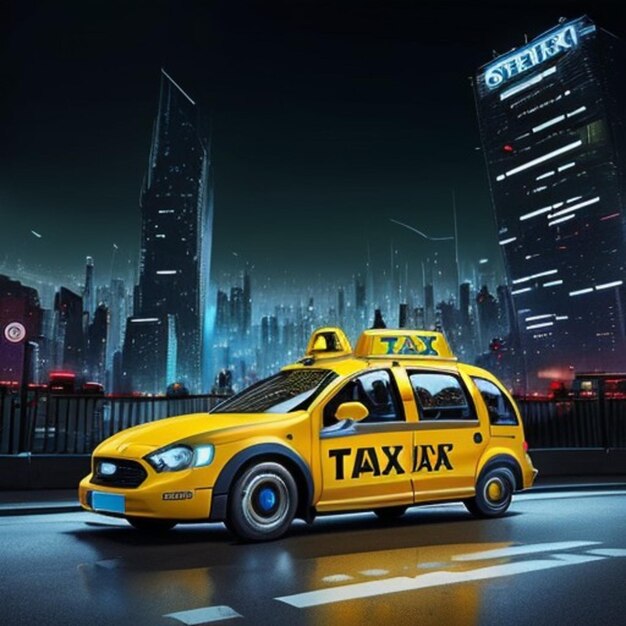 Photo futuristic taxi in front of a futuristic city