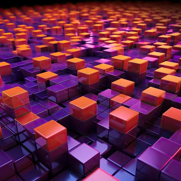 Futuristic Tech Background with Neatly Aligned Glossy Cubes in Violet and Orange