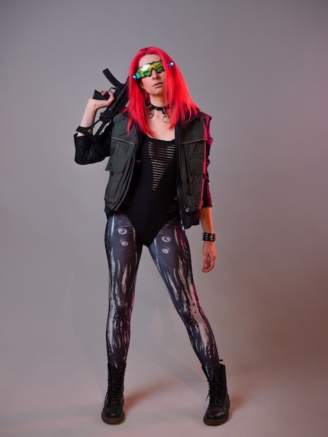 Futuristic techno bandit hacker a fantastic image a young woman