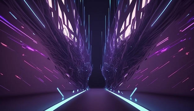 Futuristic technology abstract background with lines for network big data data center server internet speed Abstract neon lights into digital technology tunnel 3D render